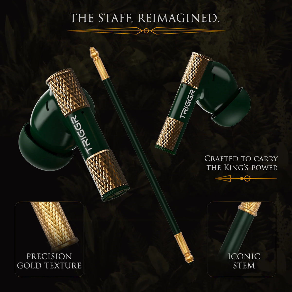 TRIGGR Wukong Gaming TWS with up to 35dB ANC, 4-mic AI ENC, Dual Pairing, 60H Playtime, Monkey-King Design and Latest BT v6.0