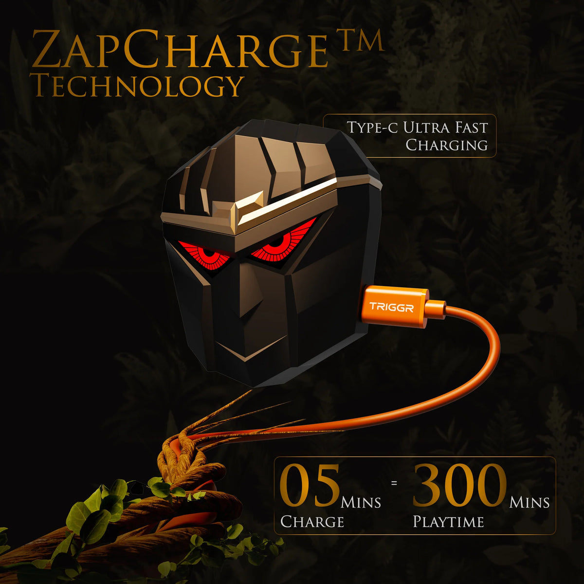 TRIGGR Wukong Gaming TWS with up to 35dB ANC, 4-mic AI ENC, Dual Pairing, 60H Playtime, Monkey-King Design and Latest BT v6.0