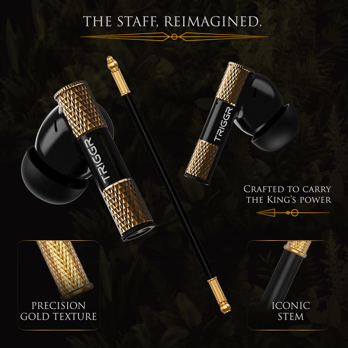 TRIGGR Wukong Gaming TWS with up to 35dB ANC, 4-mic AI ENC, Dual Pairing, 60H Playtime, Monkey-King Design and Latest BT v6.0