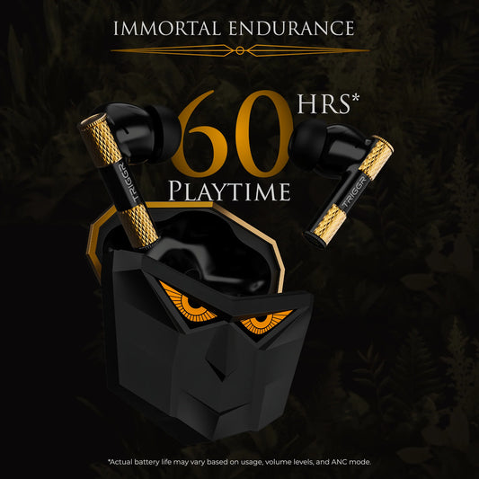TRIGGR Wukong Gaming TWS with up to 35dB ANC, 4-mic AI ENC, Dual Pairing, 60H Playtime, Monkey-King Design and Latest BT v6.0