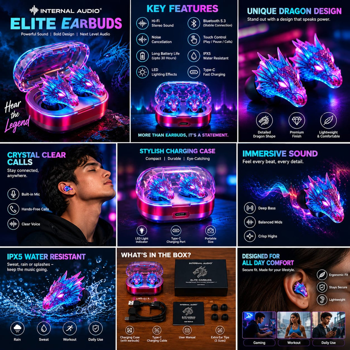 Internal Audio® ELITE CYBERPUNK DRAGON EARBUDS