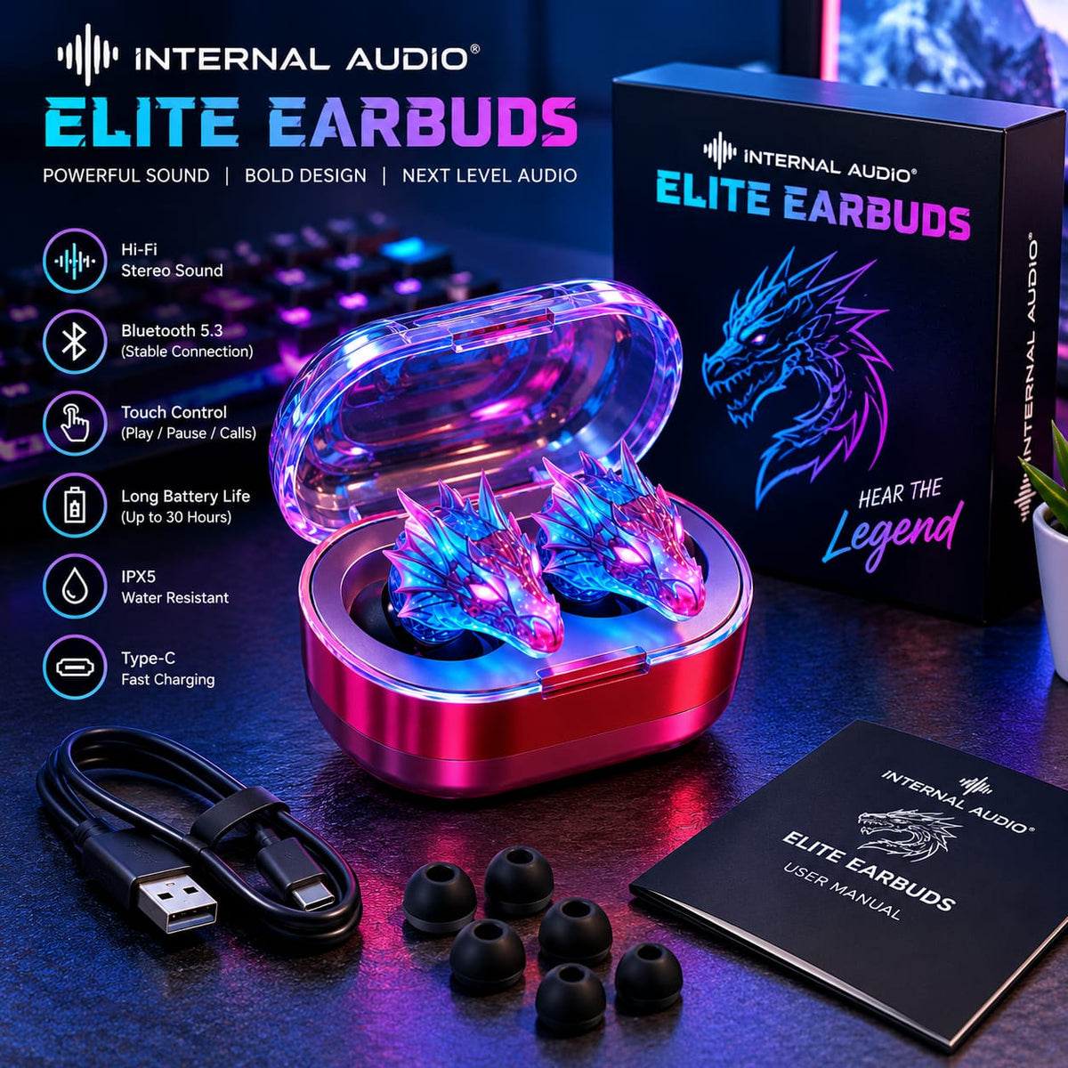 Internal Audio® ELITE CYBERPUNK DRAGON EARBUDS