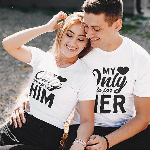 Personalized Couple T-Shirt Set | Custom Name & Photo Printed | Matching Couple Tees